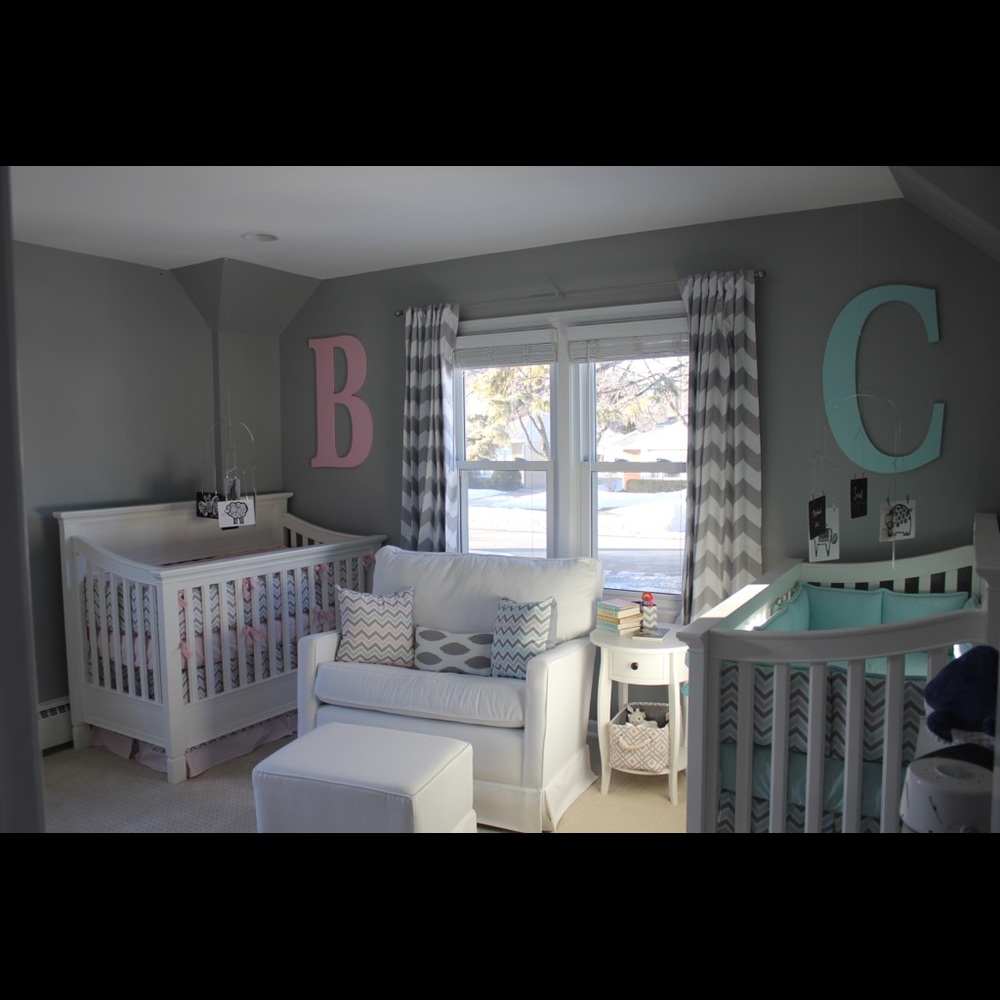 Pottery Barn Kids chevron grey and white Blackout curtains (3) 54”?